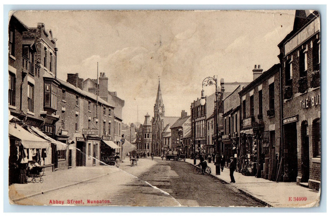 c1910 Abbey Street Nuneaton Warwickshire England Antique Posted Postcard