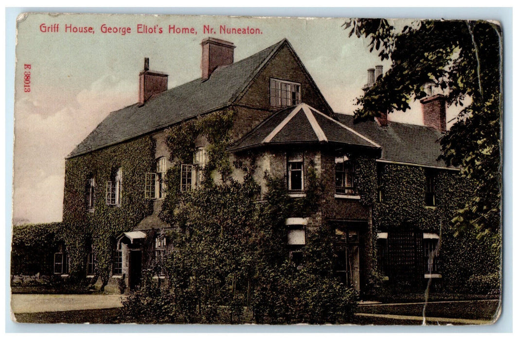 c1910 Griff House George Ellot's Home Nr. Nuneaton England Antique Postcard