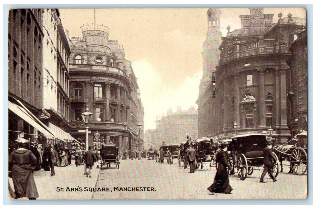 c1910 St. Ann's Square Manchester England Horse Carriage Posted Postcard