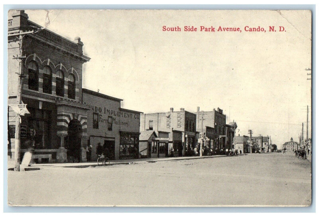 1913 South Side Park Avenue Buildings Street Cando North Dakota Vintage Postcard
