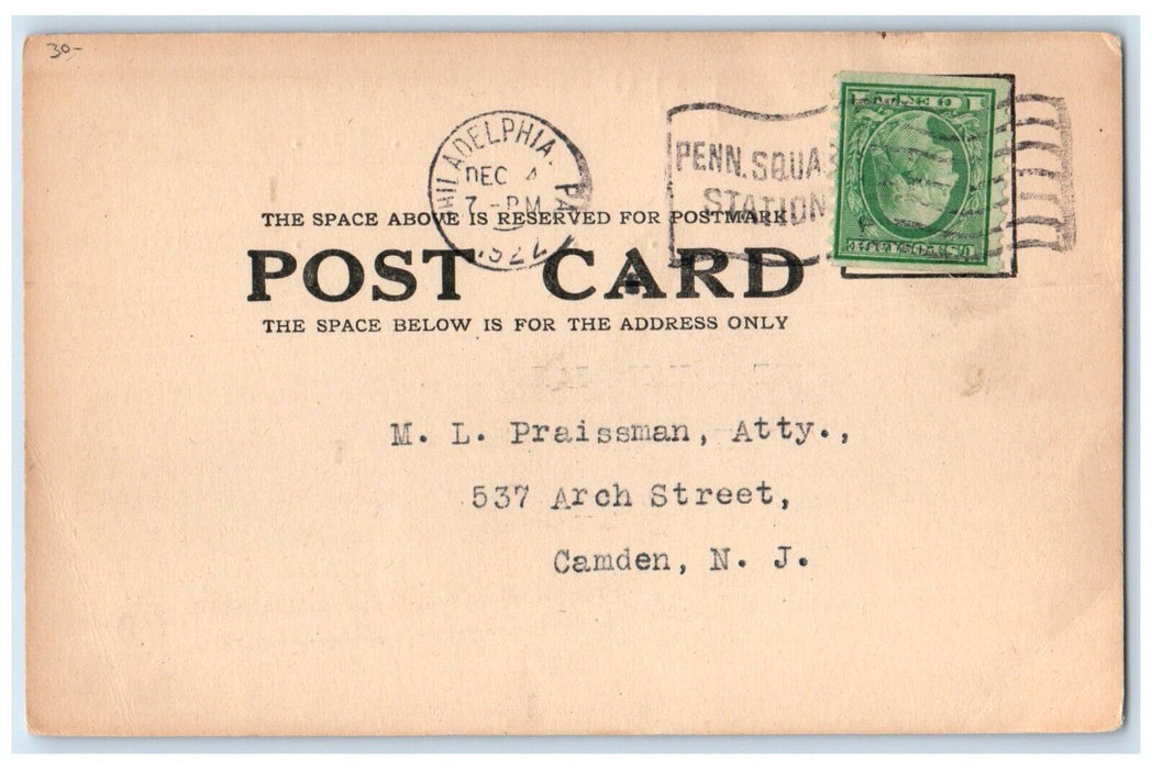 1922 Mishawaka Woolen MFG. Co. Philadelphia Pennsylvania PA Vintage Postcard