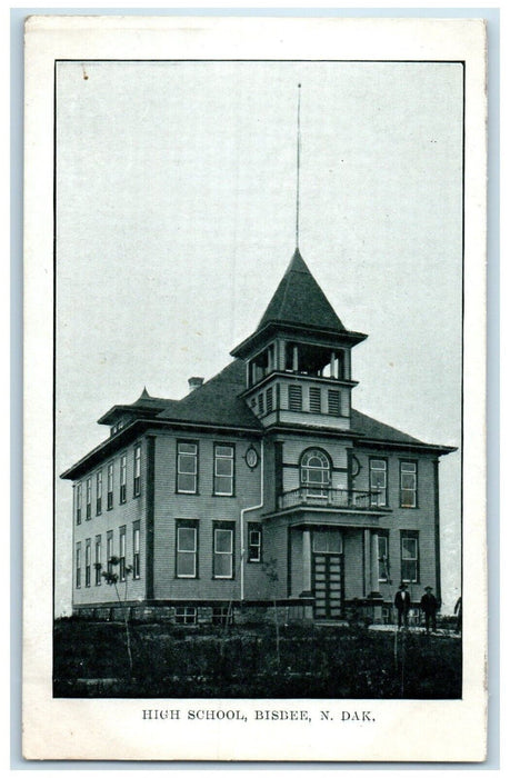 c1905 Exterior View High School Building Bisbee North Dakota ND Vintage Postcard