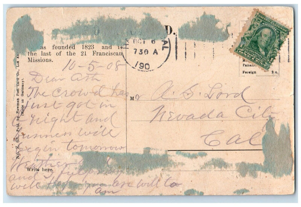 1910 Exterior View Mission San Francisco Solano De Sonoma California CA Postcard