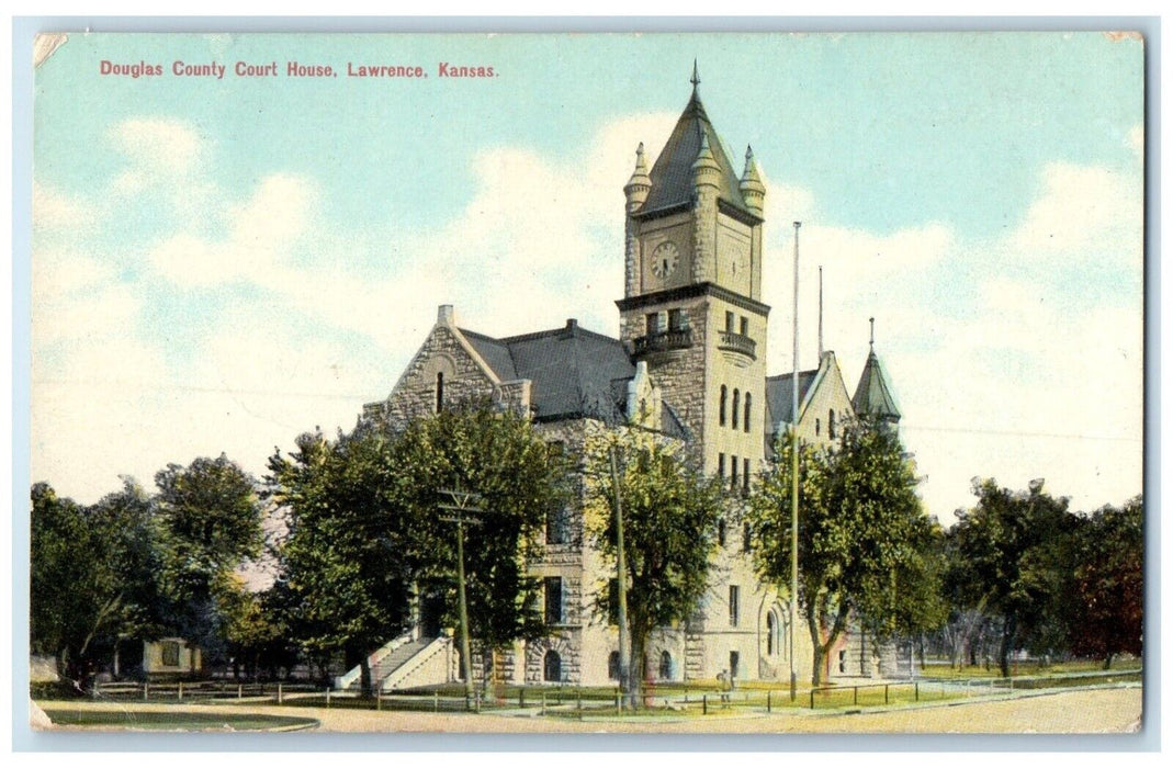 1910 Douglas County Court House Exterior Building Road Lawrence Kansas Postcard