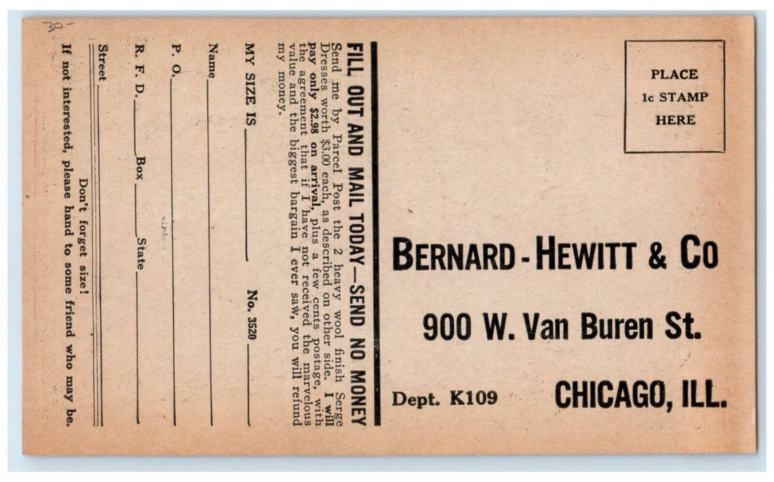 Bernard Hewitt & Co. Chicago Illinois IL Advertising Unposted Vintage Postcard