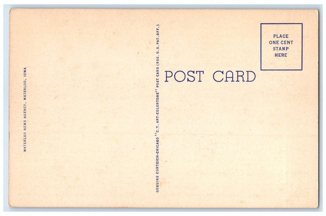 c1940 New Park Avenue Bridge Exterior Building Parking Waterloo Iowa IA Postcard