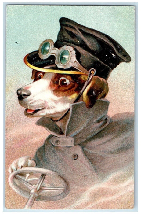 c1910's Anthropomorphic Fantasy Surreal Terrier Dog Driving Embossed Postcard