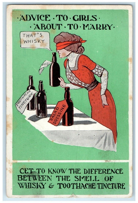 1923 Woman Blindfolded Whiskey Humor Bamforth Ephrata Pennsylvania PA Postcard