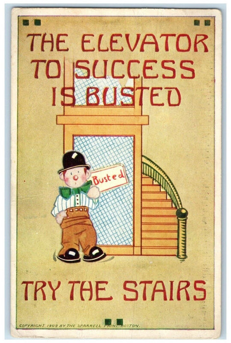 1910 Man Busted Elevator Evans City Pennsylvania PA Posted Antique Postcard