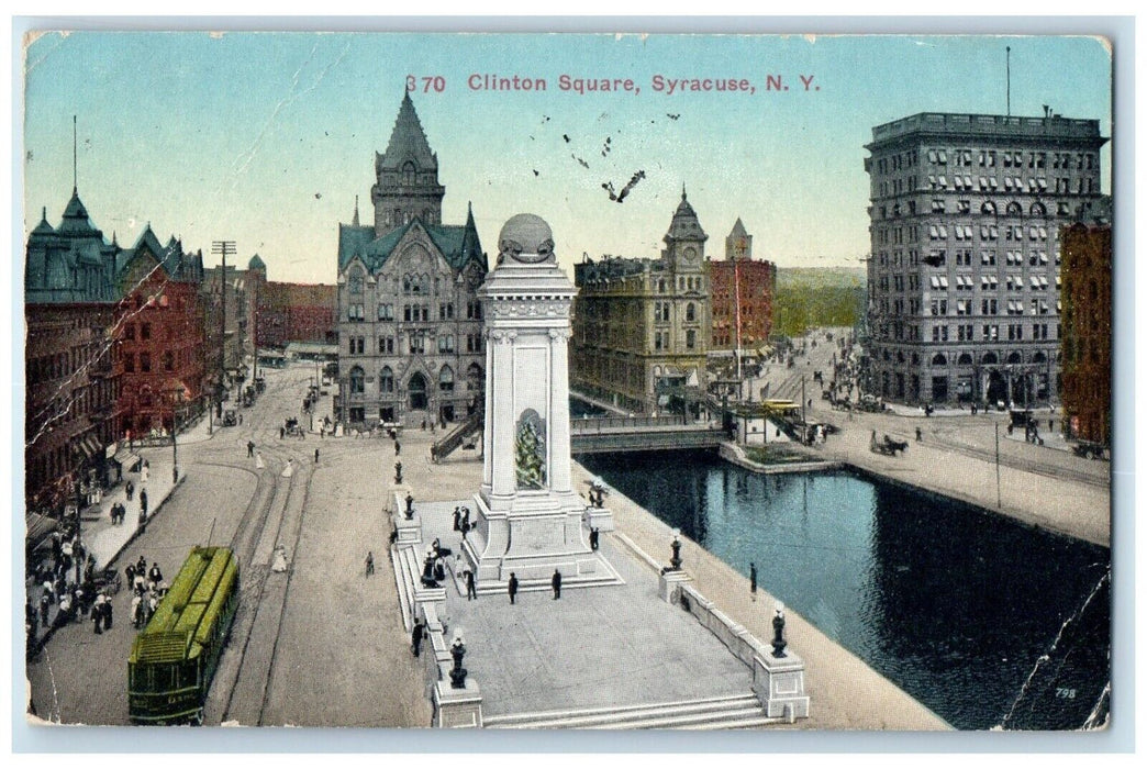 1914 Aerial View Clinton Square Streetcar Park Syracuse New York Posted Postcard