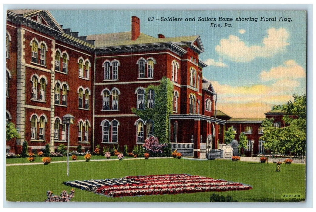 1944 Soldiers Sailors Home Showing Field Floral Flag Erie Pennsylvania Postcard
