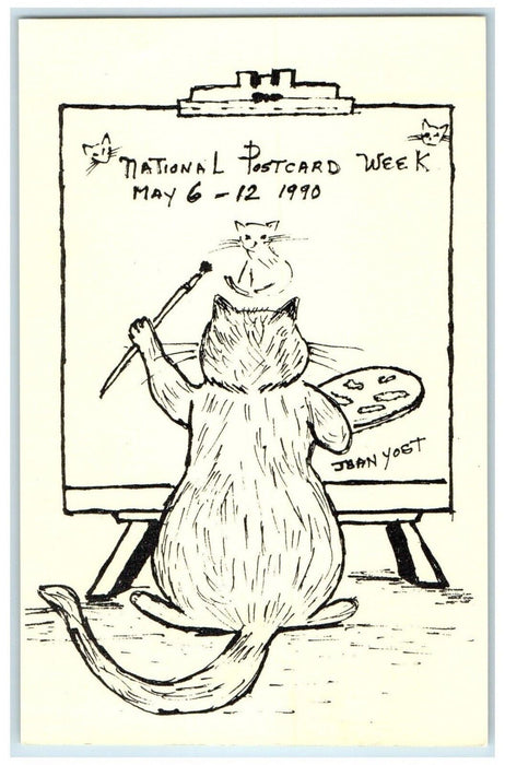 1990 National Postcard Week Cat Painting Jean Yost Posted Vintage Postcard