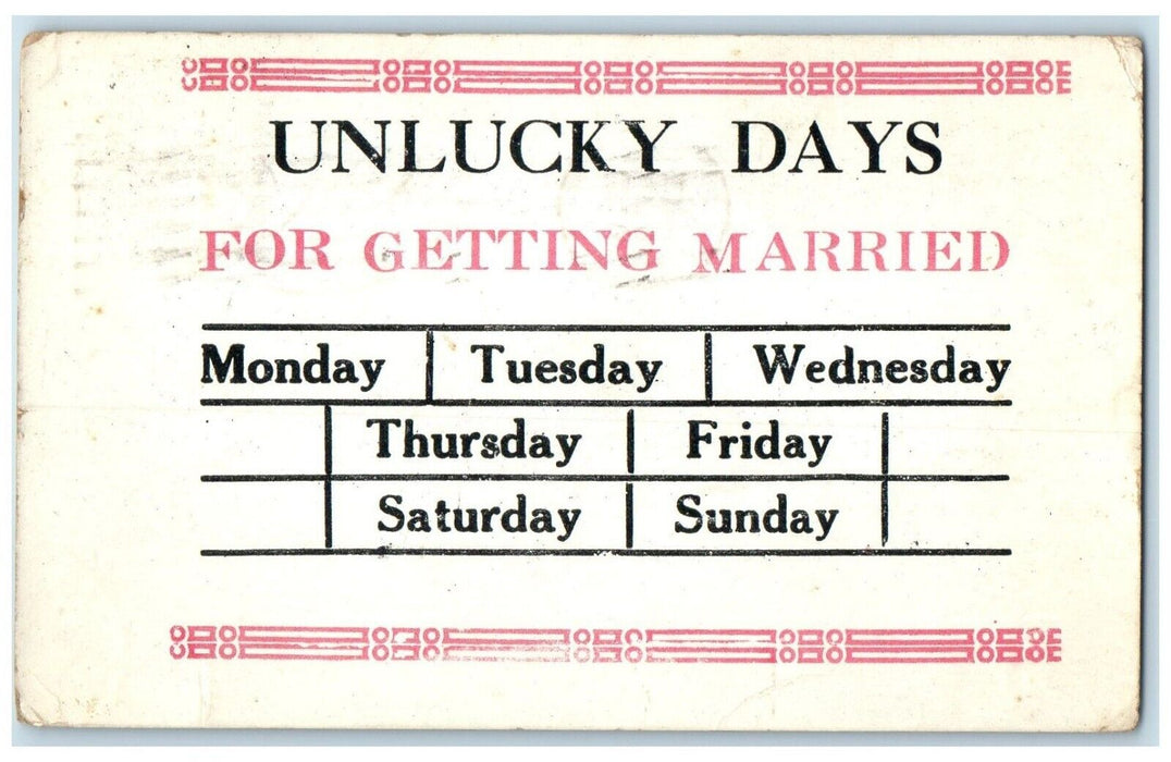 1920 Unlucky Days For Getting Married Westerly Rhode Island RI Vintage Postcard