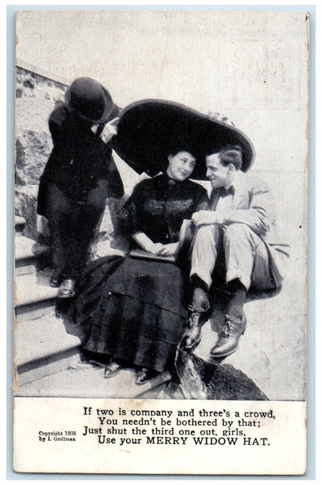 c1910's Merry Widow Hat Couple Romance Unposted Antique Postcard