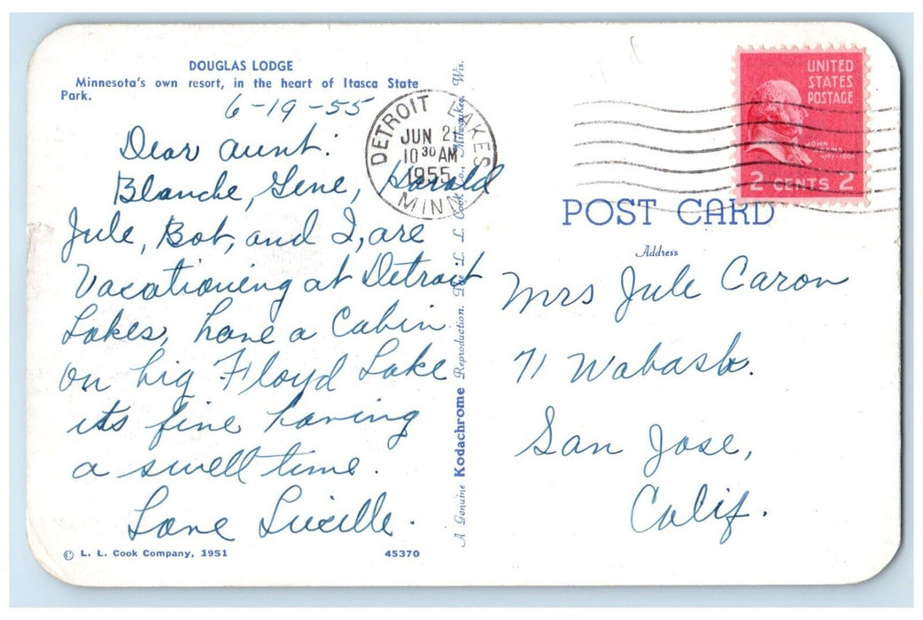 1955 Douglas Lodge Minnesota Resort Itasca State Park Minnesota Antique Postcard