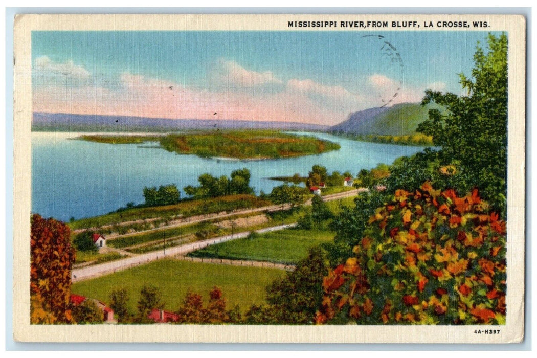 1958 Mississippi River From Bluff La Crosse Wisconsin WI Vintage Posted Postcard