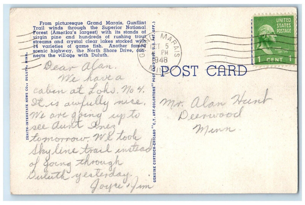 1948 Airplane View Picturesque Harbor Grand Marais Minnesota MN Antique Postcard