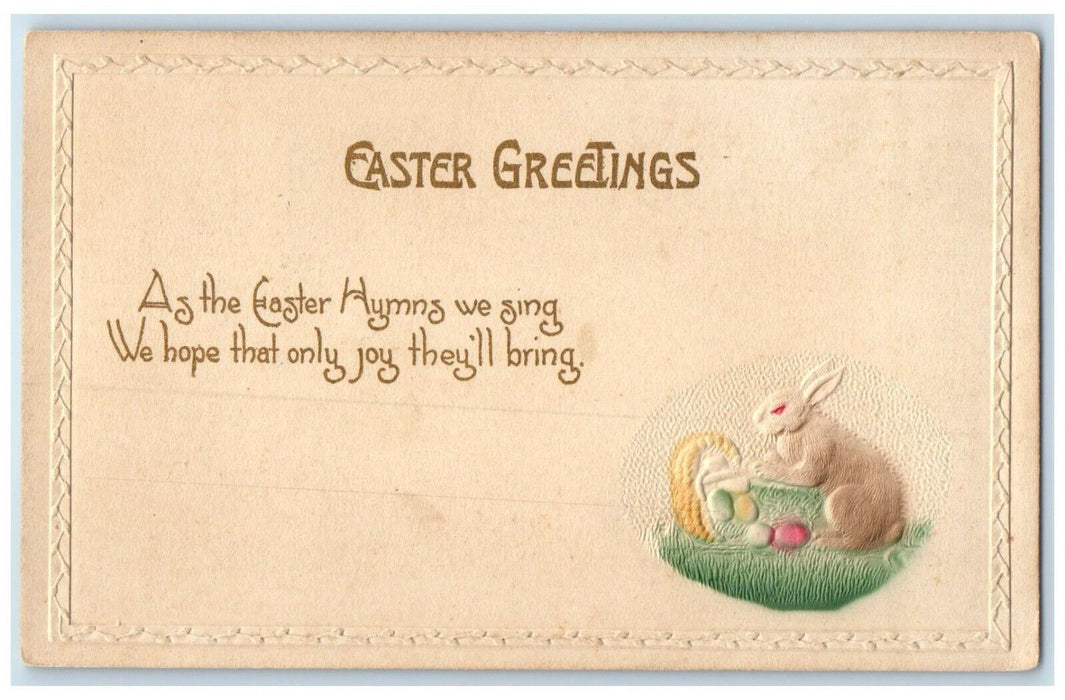 1915 Easter Greetings Rabbit Eggs Pennellville New York NY Antique Postcard