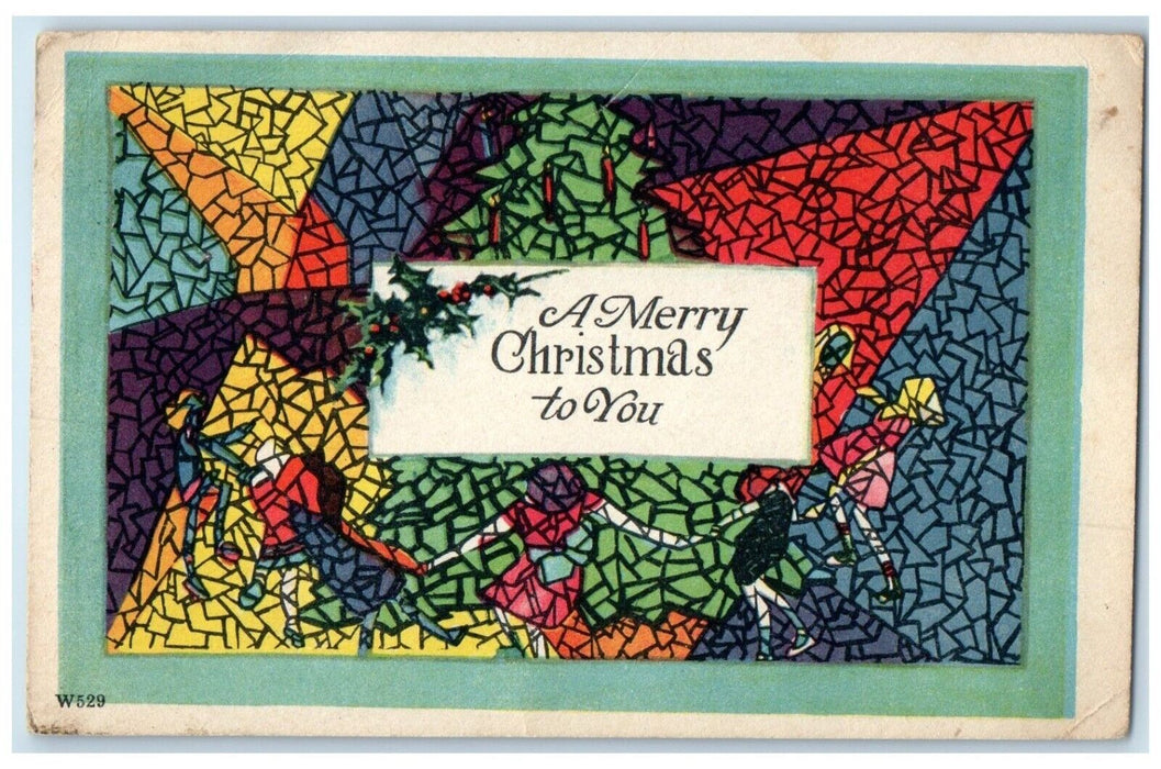 1925 Merry Christmas Holly Berries Lansing Iowa IA Posted Vintage Postcard