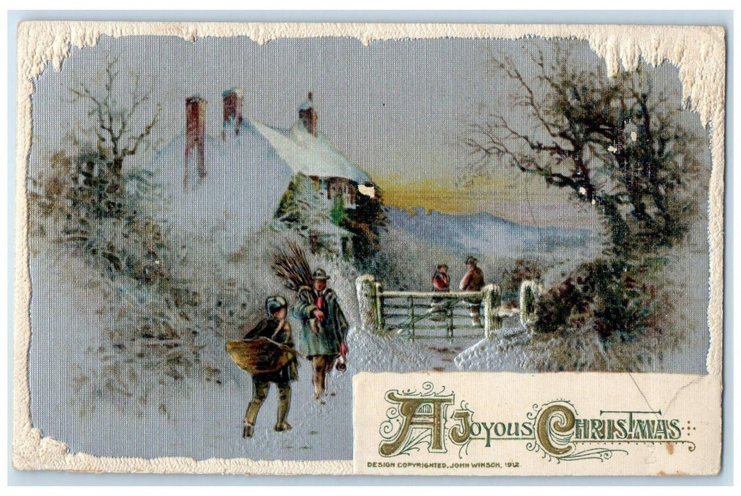 c1910's Christmas House Winter John Winsch Artist Signed Embossed Postcard