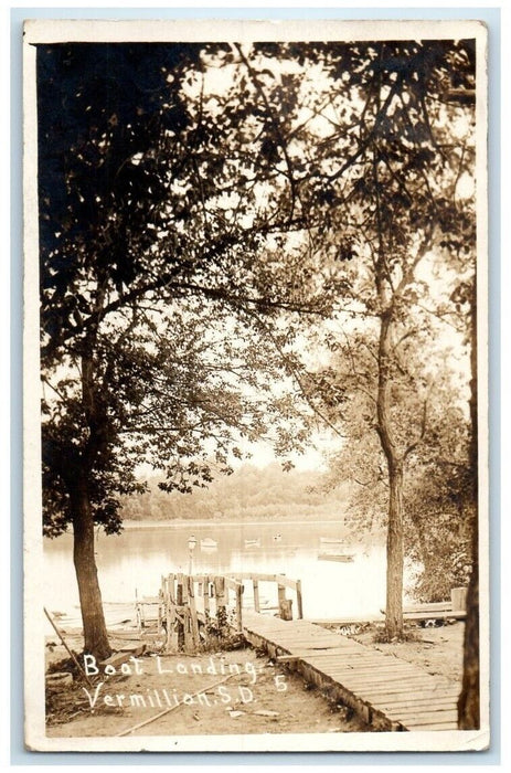 1914 Boat Landing Dock View Vermillion South Dakota SD RPPC Photo Postcard