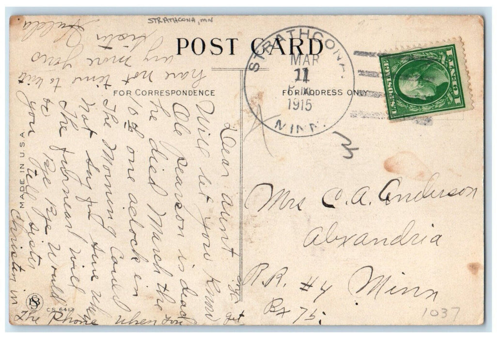 1915 Dutch Girl Writing Cute Cat Kitten Strathcona Minnesota MN Antique Postcard