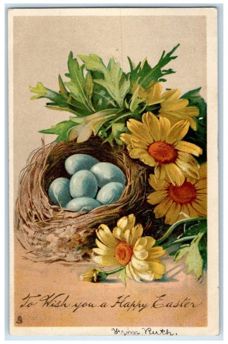 1906 Easter Eggs Nest Flowers Tuck's Centerbrook CT Posted Antique Postcard