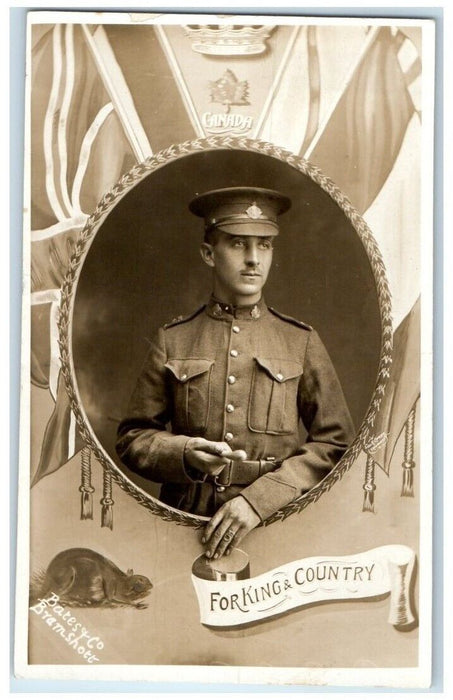 c1930's For King & Country Military Soldier Bramshott Canada RPPC Photo Postcard