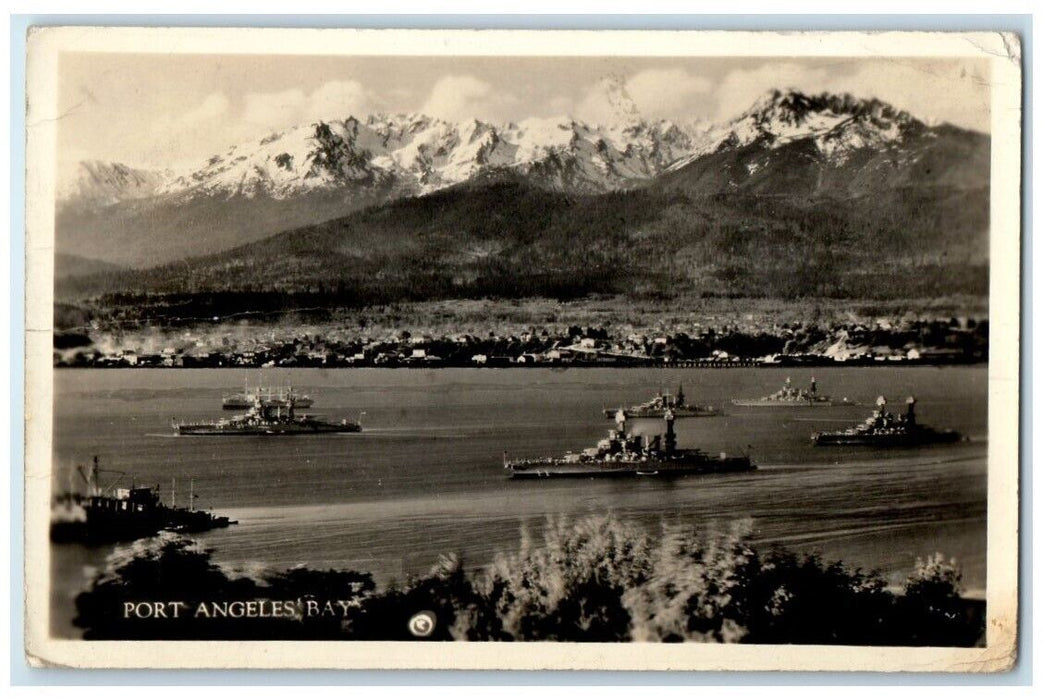 1939 Ships Mountain View Port Angeles Bay Washington WA RPPC Photo Postcard