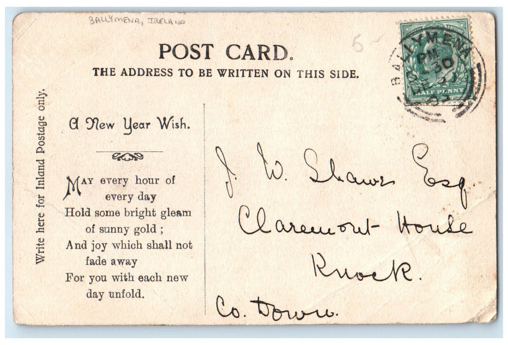 1905 Ballymena from Station Ireland Valentines Series Antique Postcard