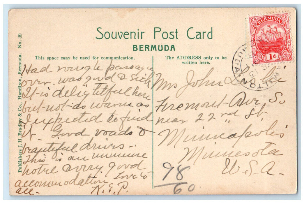 c1910 Hotel Hamilton Building Hamilton Bermuda Posted Antique Postcard