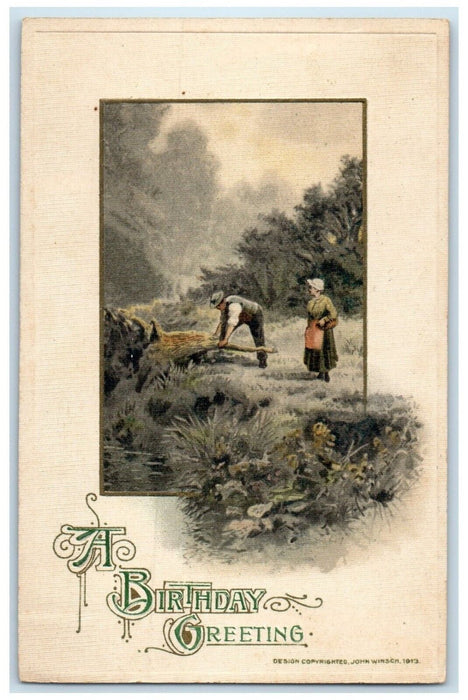 c1910's Birthday Greeting John Winsch Artist Signed Parma Michigan MI Postcard