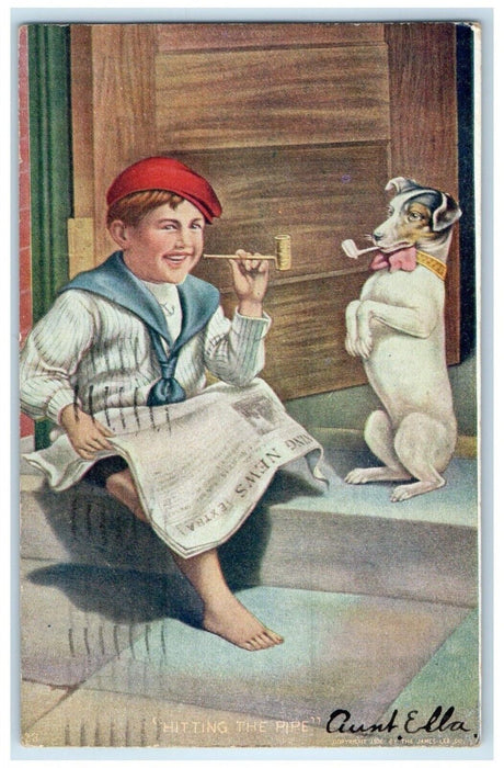 1907 Boy And Terrier Dog Hitting The Pipe New York NY Posted Antique Postcard