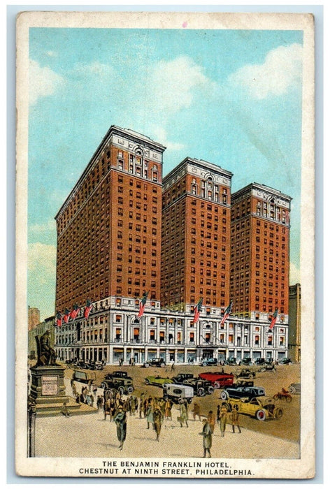 1927 Benjamin Franklin Hotel Building Cars Philadelphia Pennsylvania PA Postcard
