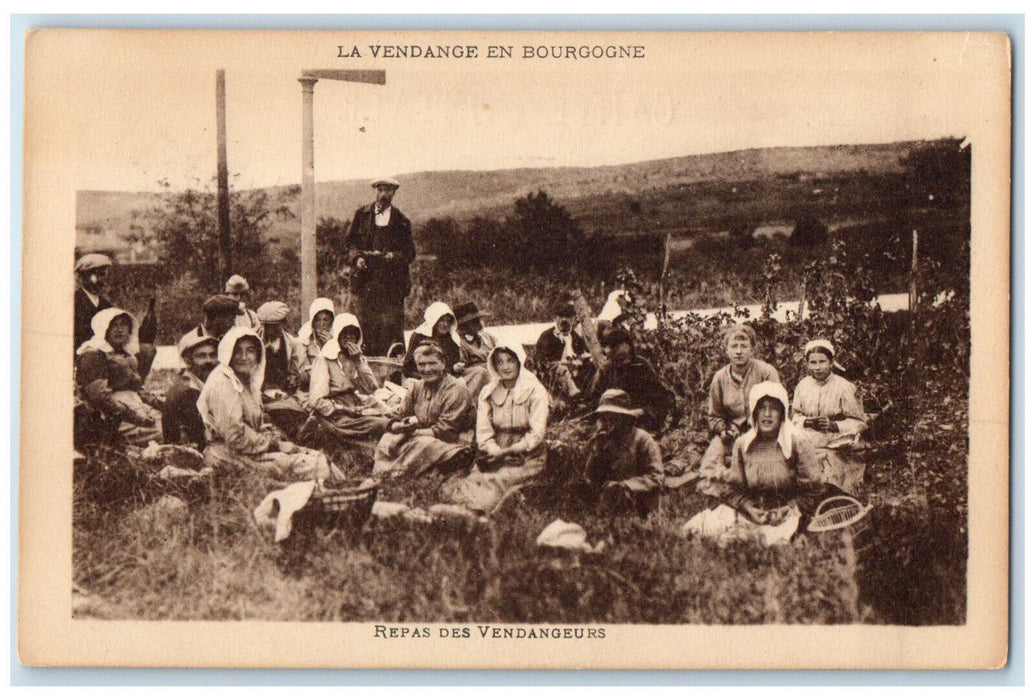 c1940's The Harvest In Burgundy Meal Of The Harvesters France Postcard