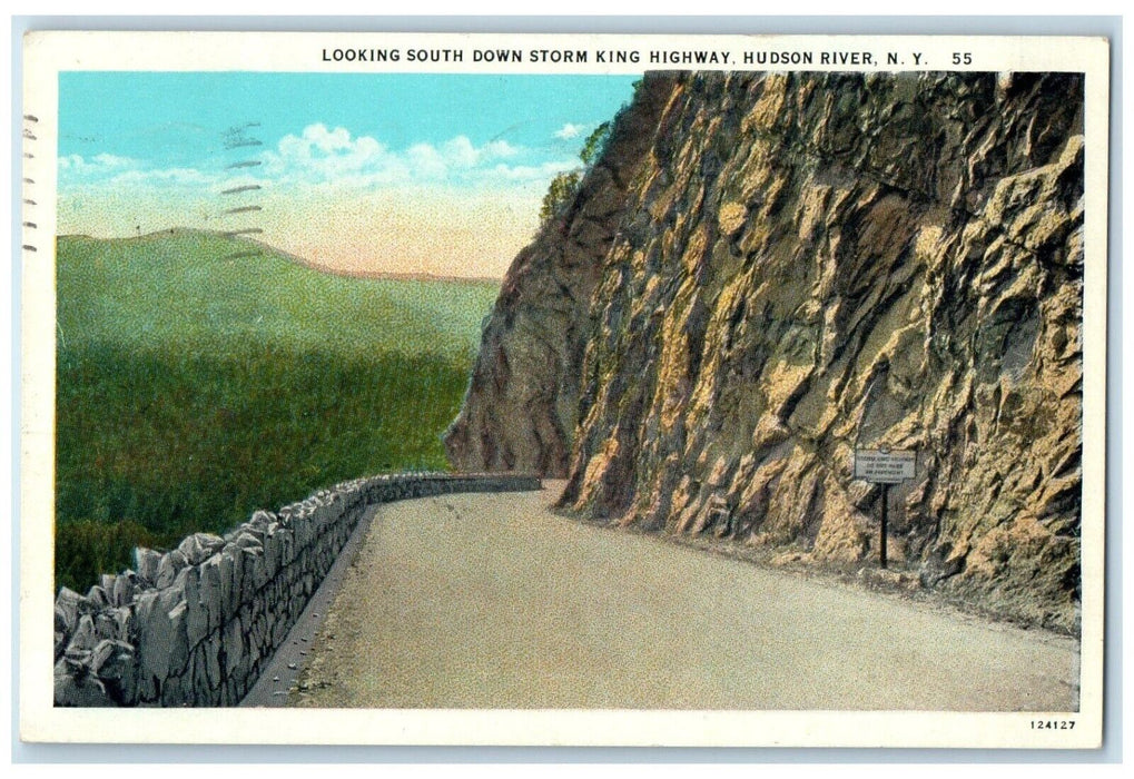 1938 Looking South Down Storm King Highway Hudson River New York NY Postcard