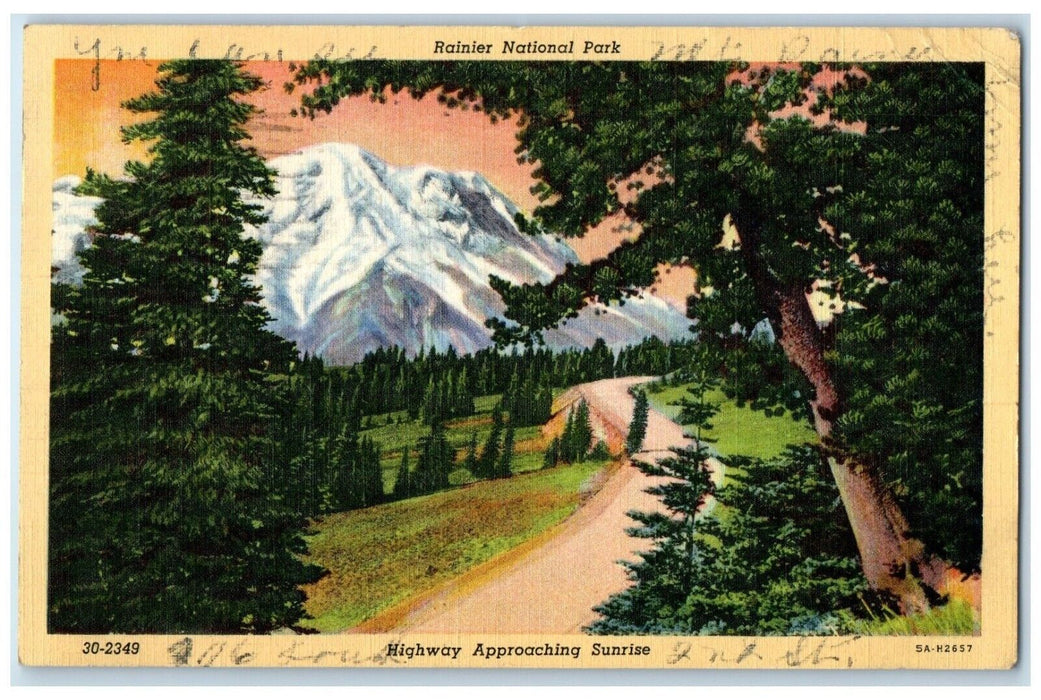 1942 Rainier National Park Highway Approaching Sunrise Yakima WA Posted Postcard