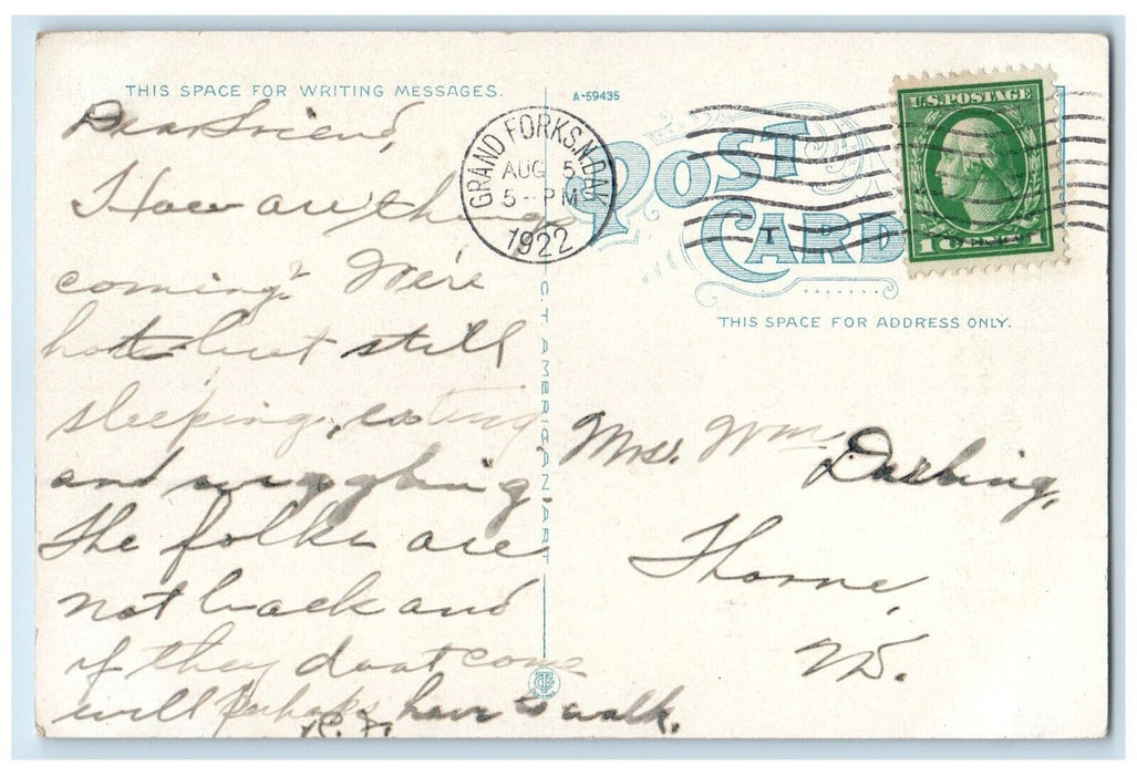 1922 Pavilion Riverside Park Grand Forks North Dakota ND Posted Vintage Postcard