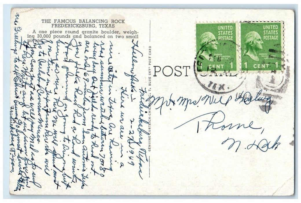 1949 The Famous Balancing Rock Fredericksburg Texas TX Posted Vintage Postcard
