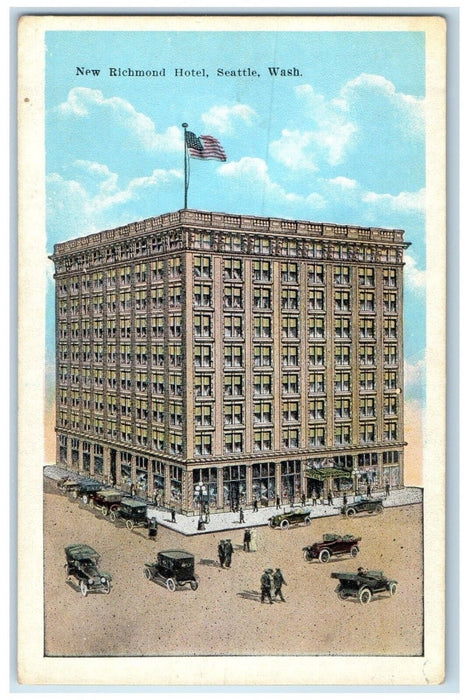 c1910's New Richmond Hotel Building Cars Seattle Washington WA Antique Postcard