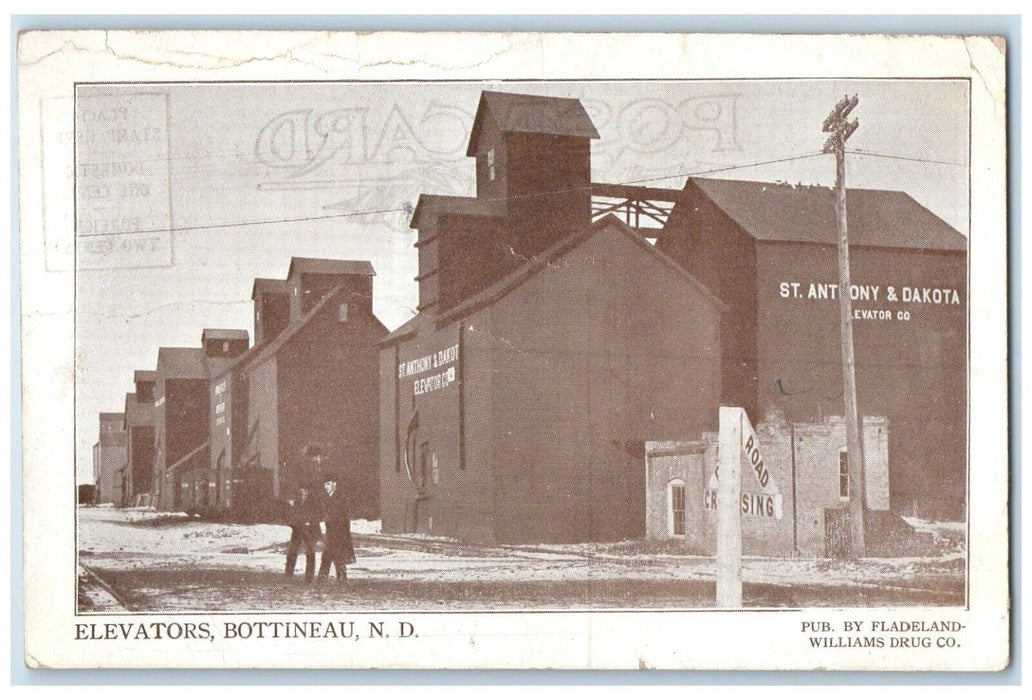 1920 Elevators St. Anthony & Dakota Bottineau North Dakota ND RPO Postcard