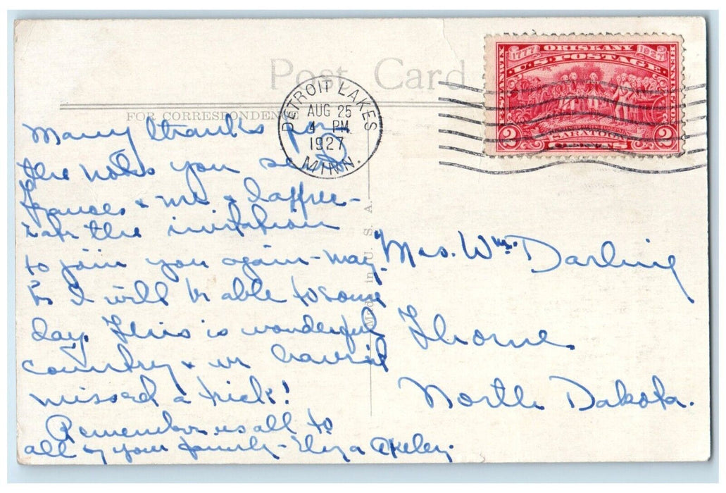 1927 View Of Inlet To Detroit Lake Detroit Lakes Minnesota MT Vintage Postcard