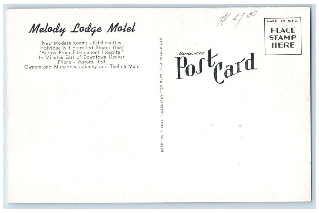 c1930's Melody Lodge Motel Aurora Colorado CO, Dirt Road Vintage Postcard