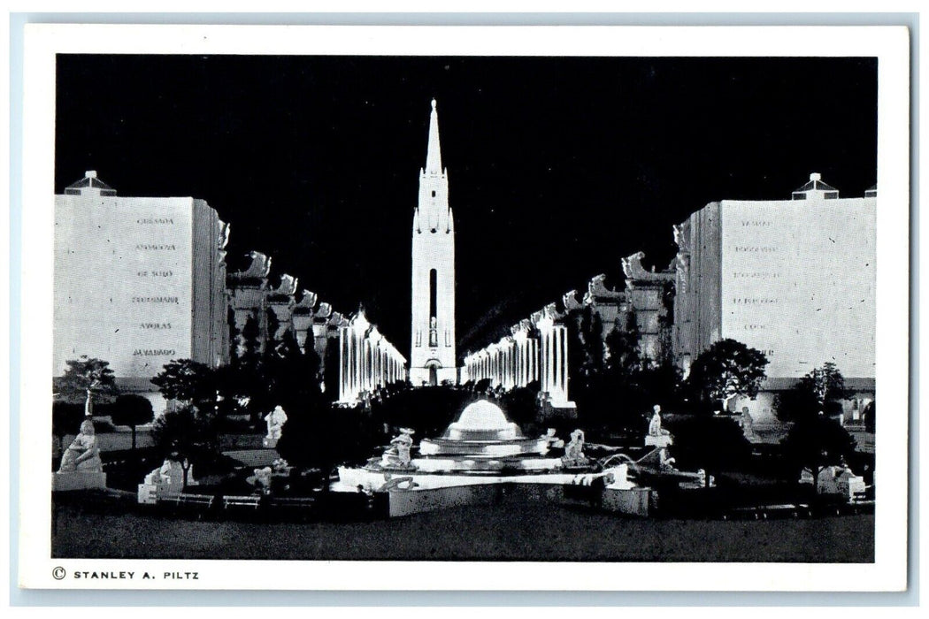 c1940 Fountain Western Waters Court Seven Seas Tower Sun California CA Postcard