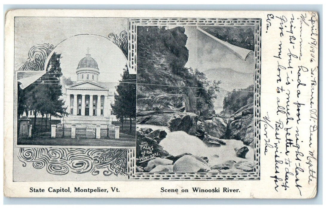 1906 Winooski River State Capitol Exterior Montpelier Vermont Vintage Postcard