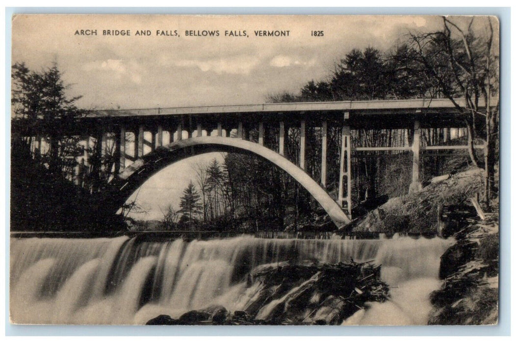 1940 Arch Bridge Falls River Lake Bellows Falls Vermont Vintage Antique Postcard