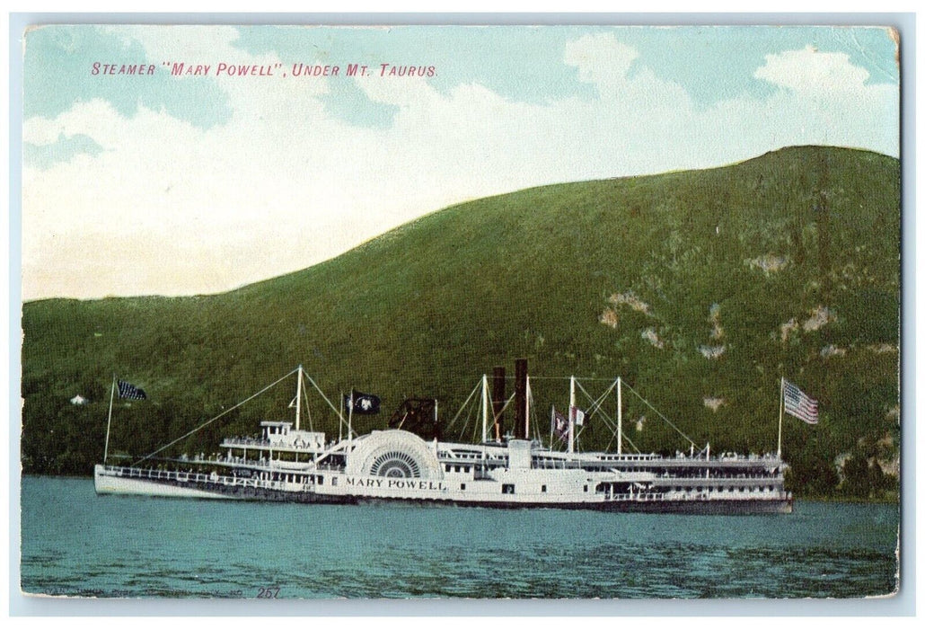 c1910 Steamer Mary Powell Under Mt Taurus Cruise Ship Lake Mountain Postcard