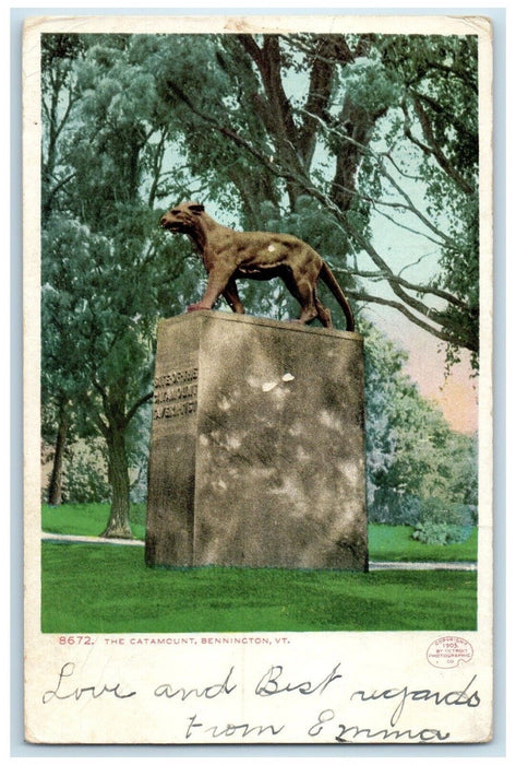 1906 Catamount Statue Sculpture Monument Bennington Vermont VT Vintage Postcard