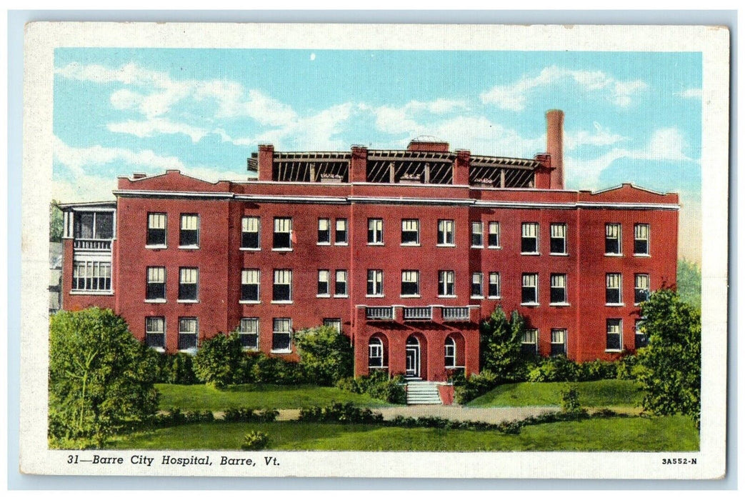 c1940 Barre City Exterior Building Hospital Vermont VT Vintage Antique Postcard