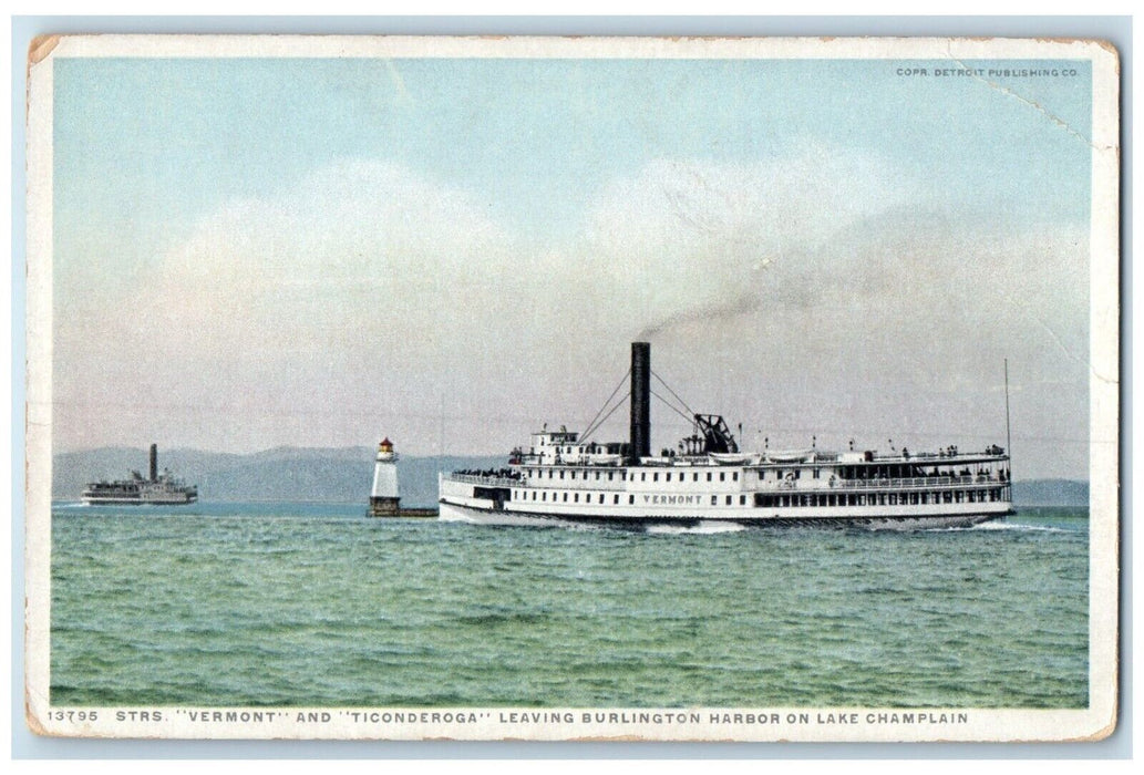 c1920 Steamer Vermont Ticonderoga Burlington Harbor Lake Champlain VT Postcard